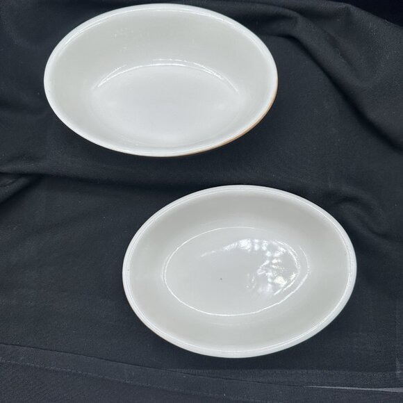 Set Of 2 Hall Small Oval Individual Bakers Brown White Oven Safe Vintage USA - Picture 2 of 12